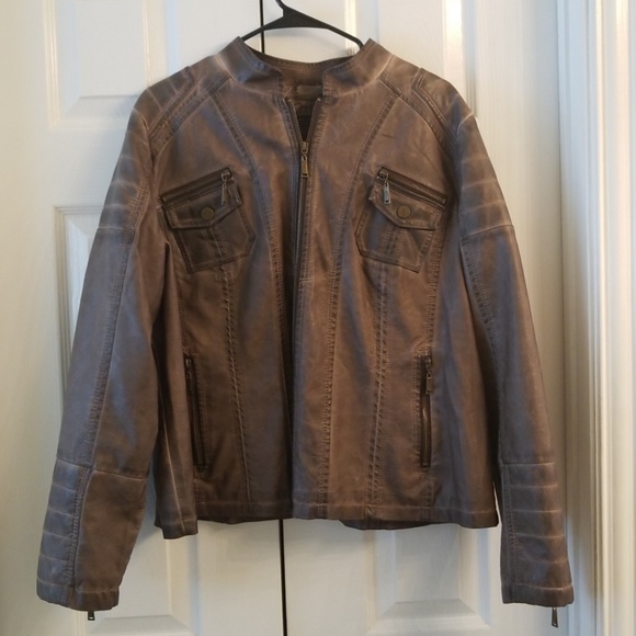 odyn Jackets & Blazers - Brown Faux Leather Jacket